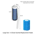 Disposable toilet brush set with white handle and 6 blue ocean-scented sponge refills - Large Clear Base + 6 Ocean Scent Refills / Blue