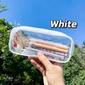 White semi-transparent PVC pencil case with large capacity and cartoon pens - White