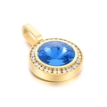 Pendente rotondo placcato oro con grande cristallo blu intenso e piccoli strass bianchi - Stile Gemma Blu Oro (KP100770-K)