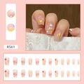Icy pink press-on nails set with rainbow and heart patterns in short square shape - R561 Ice Translucent Milk Tea [Glue Type]