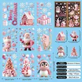 Set de 9 pegatinas navideñas rosas de doble cara para ventanas con renos y nieve - Estilo de Navidad Rosa de Ensueño (S27)