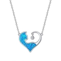 Bohemian silver necklace with heart-shaped blue opal cat pendant and sparkling crystal - Opal White Gold Plated Approx. 3.1g
