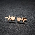 Rose gold heart heartbeat stud earrings in stainless steel with a polished finish - 114 Heartbeat / Rose Gold