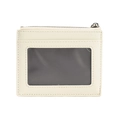 Slim off-white faux leather card holder with zipper pocket and transparent ID window - White