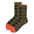 Olive green knit crew socks with black diamond patterns and orange trim accents - One Size (EU 35-39) / Army Green Diamond Pattern