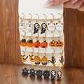 Set di orecchini di Halloween con fantasma, zucca e gatto placcati in oro - Stile 1 (12 Paia)