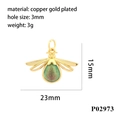 Dettaglio pendente ape in rame placcato oro 23mm con cristallo colorato per gioielli - Ape Sfumata Verde Oro (P02973)