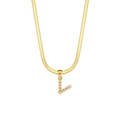Golden flat snake chain necklace featuring a letter L pendant inlaid with small white pearls - Style V