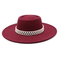 Classic burgundy wool felt fedora with wide brim and elegant faux pearl mesh hatband decoration - Adult 57-59cm / Burgundy