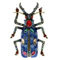 Vintage beetle brooch with deep blue enamel and colorful rhinestones in gold finish - Blue