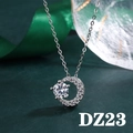 Macro shot of silver crescent moon pendant with 2ct round zircon and elegant green ribbon - Style DZ23 [1 Carat, No Chain]