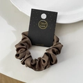 Dark brown satin silk hair scrunchie with soft ruffled edge on display card - 8CM (Without Card) / Charcoal Grey