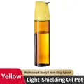 Amber glass oil dispenser bottle with yellow gravity lid and stainless steel spout - 1 Piece / Yellow