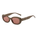 Retro oval sunglasses with thick brown frames and transparent pink tinted lenses - Tea Frame Red Lens