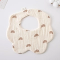 Cotton gauze baby bib with rainbow print and scalloped petal edges in off-white - Gauze Flower Scarf - Rainbow On Rice Base