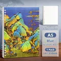 A5 spiral notebook featuring a blue landscape painting cover with 60 lined pages - A5 Thousand Miles of Rivers and Mountains (Blue) / A5/60 Sheets Lined