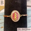 Detail of Virgin Mary pendant on gold chain with pink zircons and red mosaic background - Style B-Red