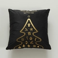 Zwart fluwelen kussenhoes met gouden kerstboom en feestelijke pictogrammen - 45x45cm (Met 400g Niet-geweven Katoenen Kern) / Zwarte Cadeau Kerstboom