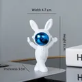 White rabbit astronaut desktop ornament with blue visor, size 4.7cm by 8cm - No.3 Space Rabbit Blue Model B / 4.7x8x3cm