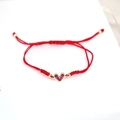 Adjustable red braided lucky bracelet featuring a gold heart charm with red zircons - Red