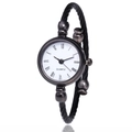 Detail of silver bangle watch with black mesh strap and white Roman numeral dial - Black White Dial Roman Numerals
