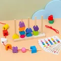 Geometric wooden stacking blocks with 5-column base and colorful beads for toddlers - Small Bead 5-Pillar Stacking 0.35kg