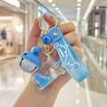 Blue unicorn milk tea cup keychain with liquid glitter, metal bell, and silicone wrist strap - Blue-Unicorn Milk Tea Cup with Bell