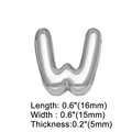 Macro shot of silver letter W charm with dimensions and polished 3D balloon effect - Silver W