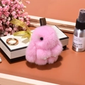 Pink plush rabbit keychain with metal ring for women handbags and car key accessories - 8cm / Pink