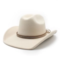 Klassieke beige vilten cowboyhoed met leren band met studs en brede gebogen rand - M (56-58cm) / Beige