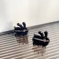 Pair of black acetic acid rabbit hair clips with pink rhinestone eyes for women - 2.5CM (Single) / Black