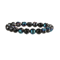 Detail of 10mm faceted crystal beads on elastic bracelet showing black and iridescent finish - Black
