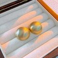 Macro shot of gold-plated brushed metal stud earrings in a premium jewelry box - Gold (S925 Silver Pin)