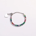 Detail of adjustable silver ring with colorful cubic zirconia stones and heart charm - Adjustable Open