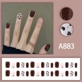 Short square press-on nails set with brown and cow pattern design, 24 piece kit - Short Square Round / Glue Type / Brown Leopard Print (A883 Glue Style)