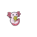 Cute pink and white axolotl enamel pin eating yellow ice cream, cartoon alloy brooch - Axolotl With Popsicle