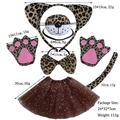 Leopard print costume set with cat ears headband, bow tie, gloves, and tutu skirt - Leopard Ear 4-Piece Set + Gloves + Coffee Star Tutu Skirt