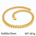 Chaîne cubaine dorée de 12 mm pour hommes, longueur 600 mm avec finition polie et fermoir box - Collier Doré 600x12mm