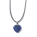 Close-up of blue natural stone heart pendant with marble texture on black cord - 20mm Pendant + 40cm Leather Cord / Lapis Lazuli