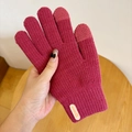Thick rose red knitted touchscreen gloves with warm fleece lining and pig leather patch - Touchscreen Vertical Label Rose Red
