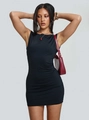Sleeveless black bodycon mini dress in slim fit style with a ribbed knit texture - S / Black