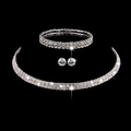 Elegant silver-plated bridal jewelry set with sparkling double-row rhinestone necklace - TL004/Double Row Rhinestone 3PCS Set