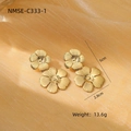 Golden flower drop earrings with pearl detail, size 5cm x 2.8cm on satin background - Gold Elegant Flower Drop (C333-1)