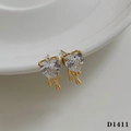 Y2K gold drip heart earrings featuring clear heart-cut zircon in a stylish 4-claw setting - Gold Earrings + White Zircon (D1411)