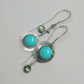 Vintage bohemian drop earrings with turquoise stones and hammered silver metal texture - Sky Blue