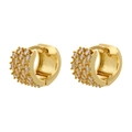 Elegant gold huggie earrings with four rows of micro-pave cubic zirconia on white background - Micro-pave Zircon Wide Hoop / Gold