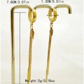 Golden titanium steel wing drop earrings with long chain and rectangular bar pendant - Wing Tassel Dangle Earrings / Gold