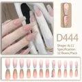 Long almond gradient press-on nails in pink and blue with elegant S-shaped rhinestones - Pink Blue Gradient Curve Rhinestone Style (D444)