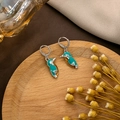 Exquisite kingfisher earrings with blue enamel finish on a rustic wooden tray decoration - E5848-Bohemian Drip Oil Kingfisher