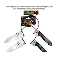 Detail des Halloween Messer-Haarreifs mit Blut-Effekt, Maßen und Sichtverpackung für Cosplay - Spitzmesser-Stil / 30cm